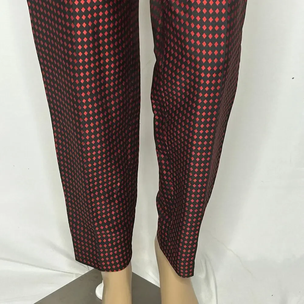 Kate Spade New York Red Black Diamond Jacquard Slim Ankle Pants